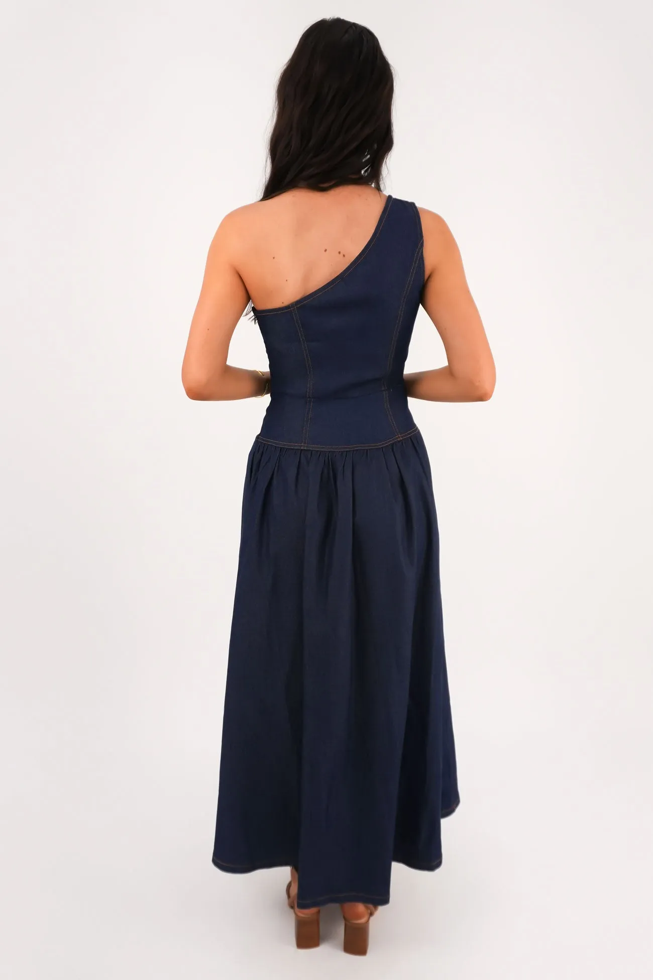 Mario Denim Midi Dress Dark Blue Feminine fit-and-flare silhouette