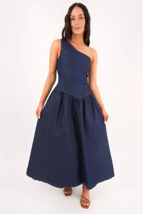 LayeredHemline Sustainable-Lining Mario Denim Midi Dress Dark Blue