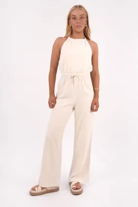 New Fine Marlow Halter Jumpsuit Oatmeal