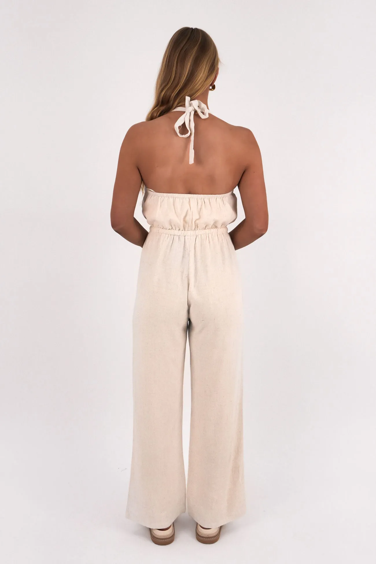 Basic Training Marlow Halter Jumpsuit Oatmeal