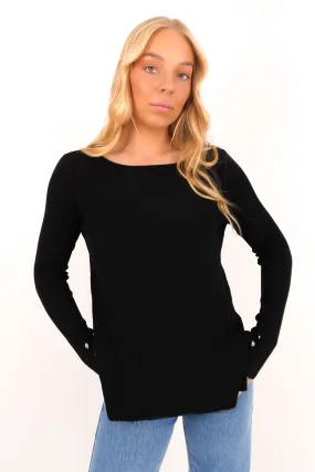 anti static Marsha Rib Long Sleeve Top Black