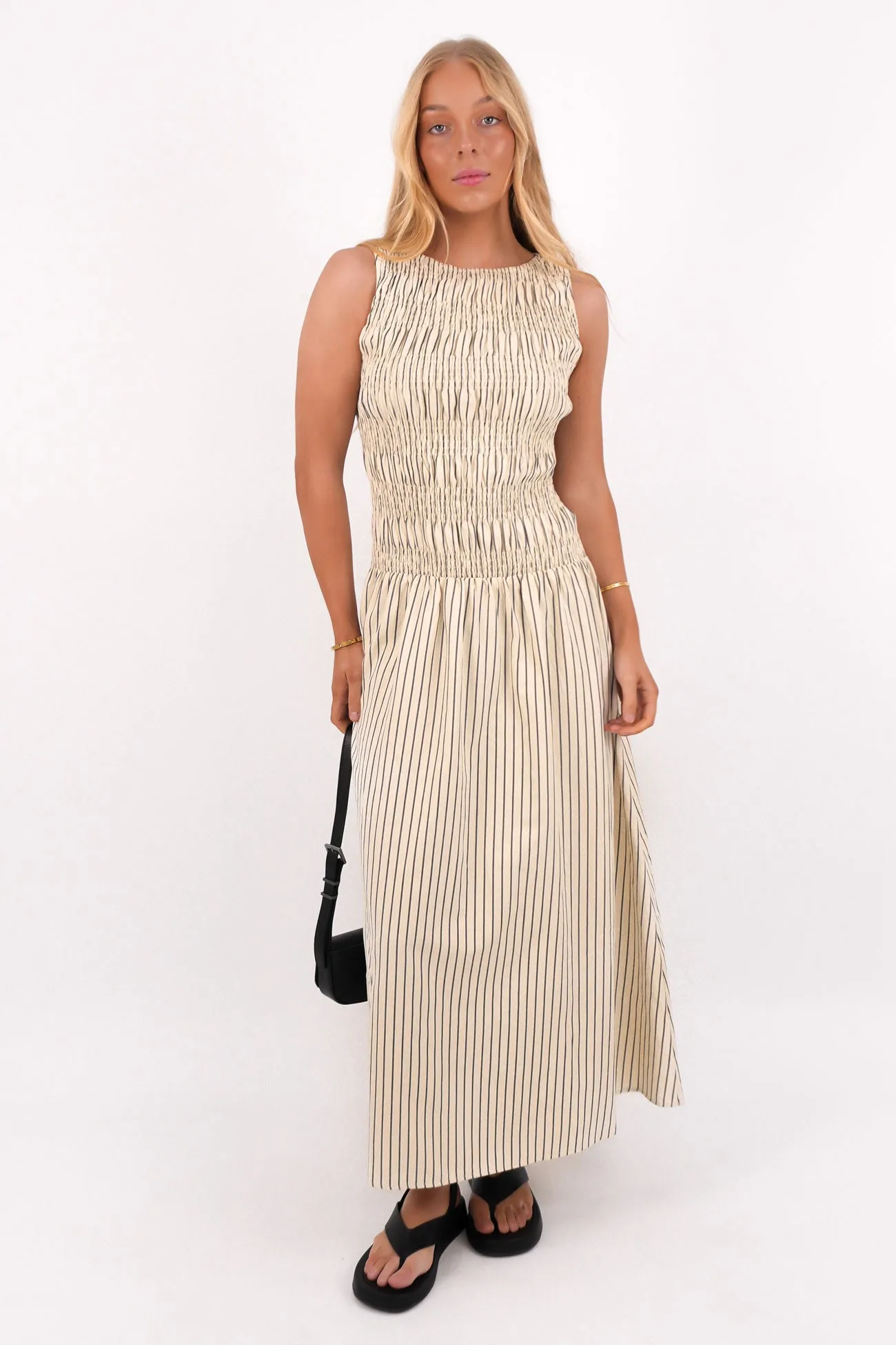 Feminine Fit Martina Maxi Dress Beige Stripe
