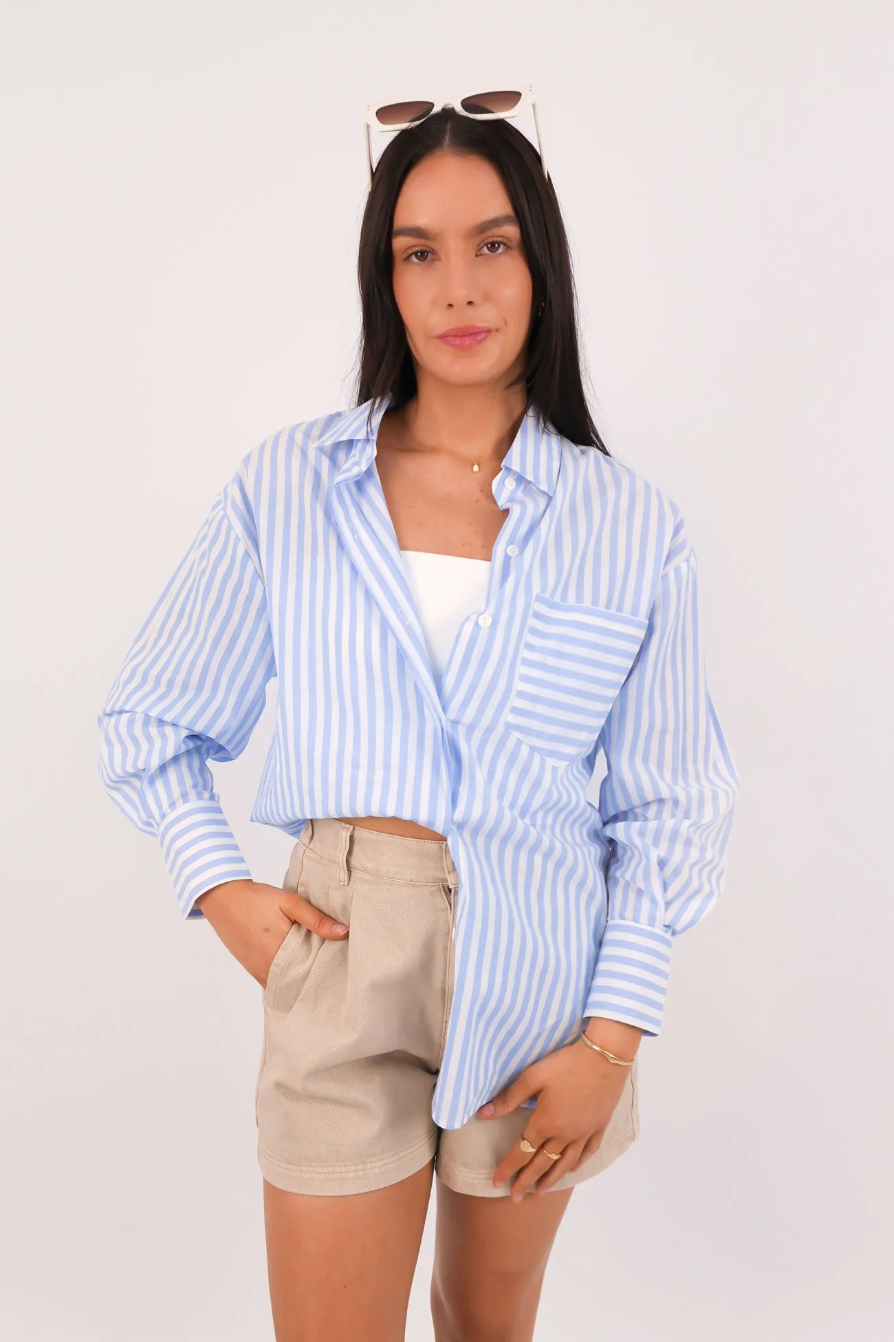 Polished Look Poolside Lounge Kayla Shirt Blue Stripe