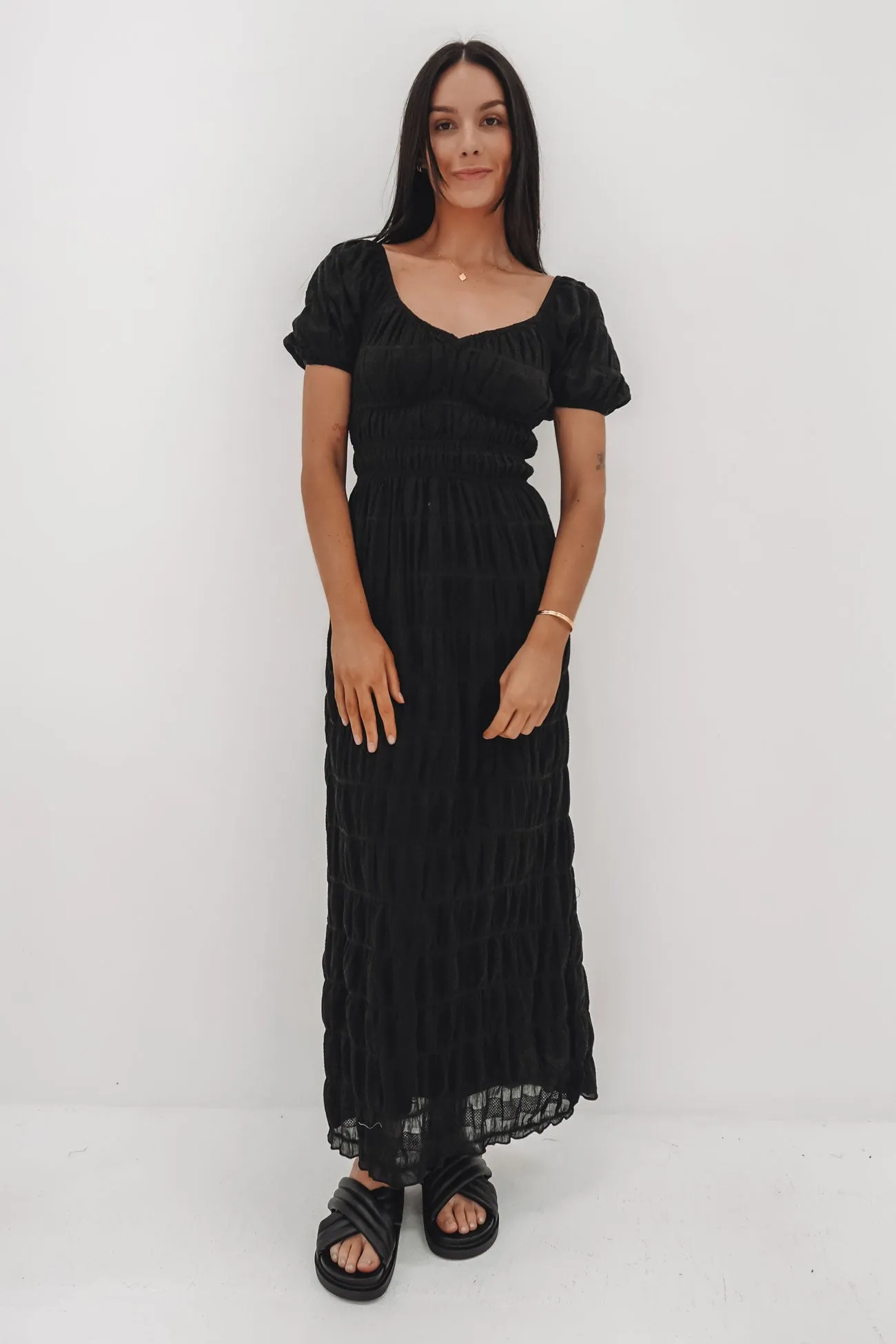 High Waist Shine Moment Maude Maxi Dress Black