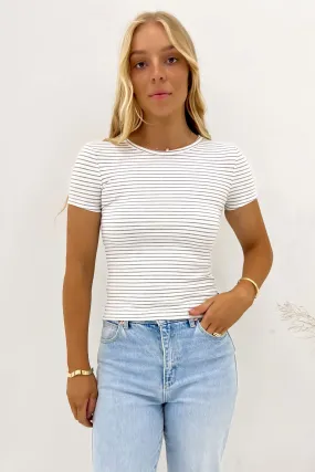 Weekend Comfort Non Fading Material Eve Rib Stripe Tee Grey Marle