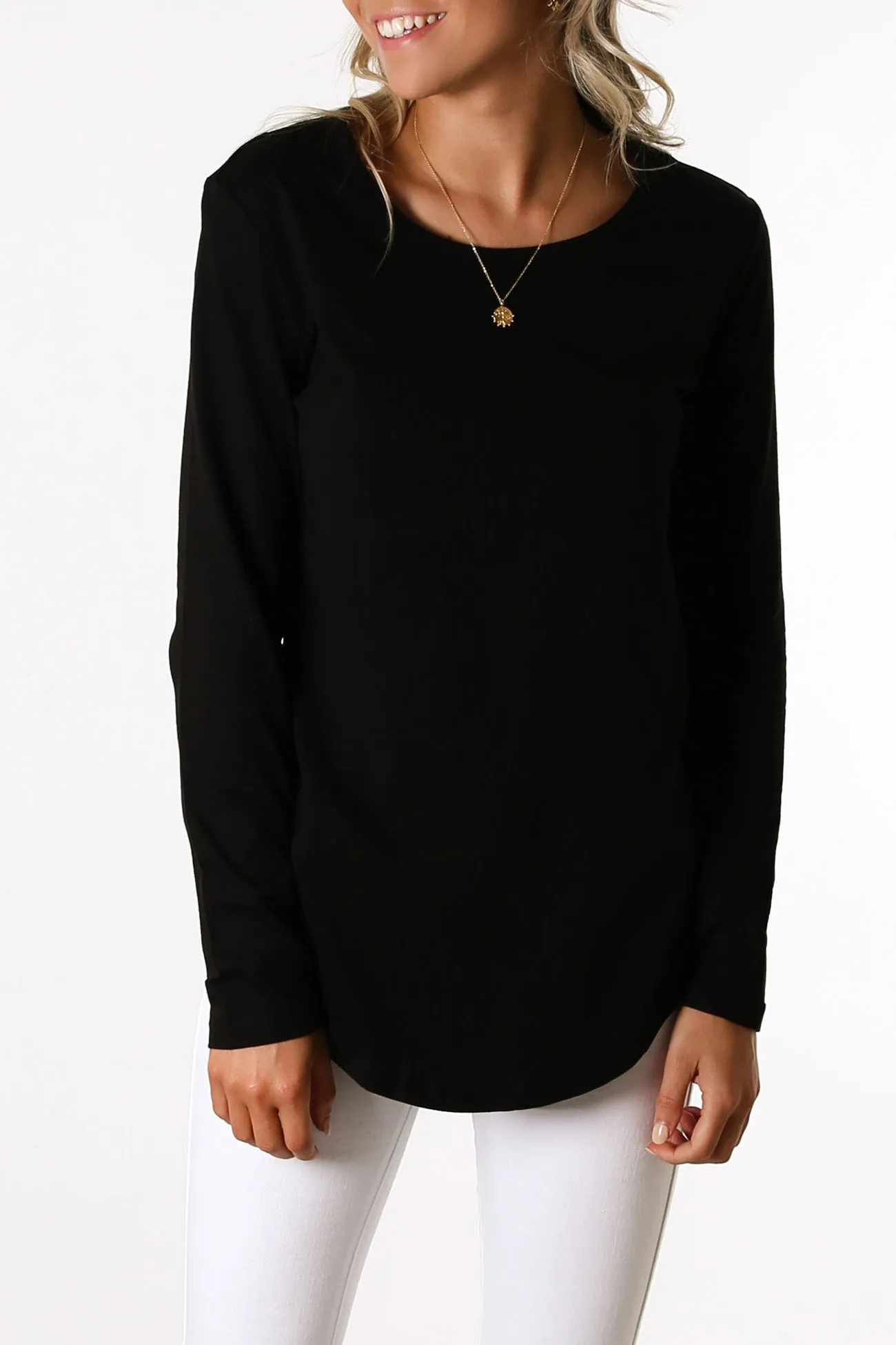 Work - wear Office Worker Megan Long Sleeve Top Black