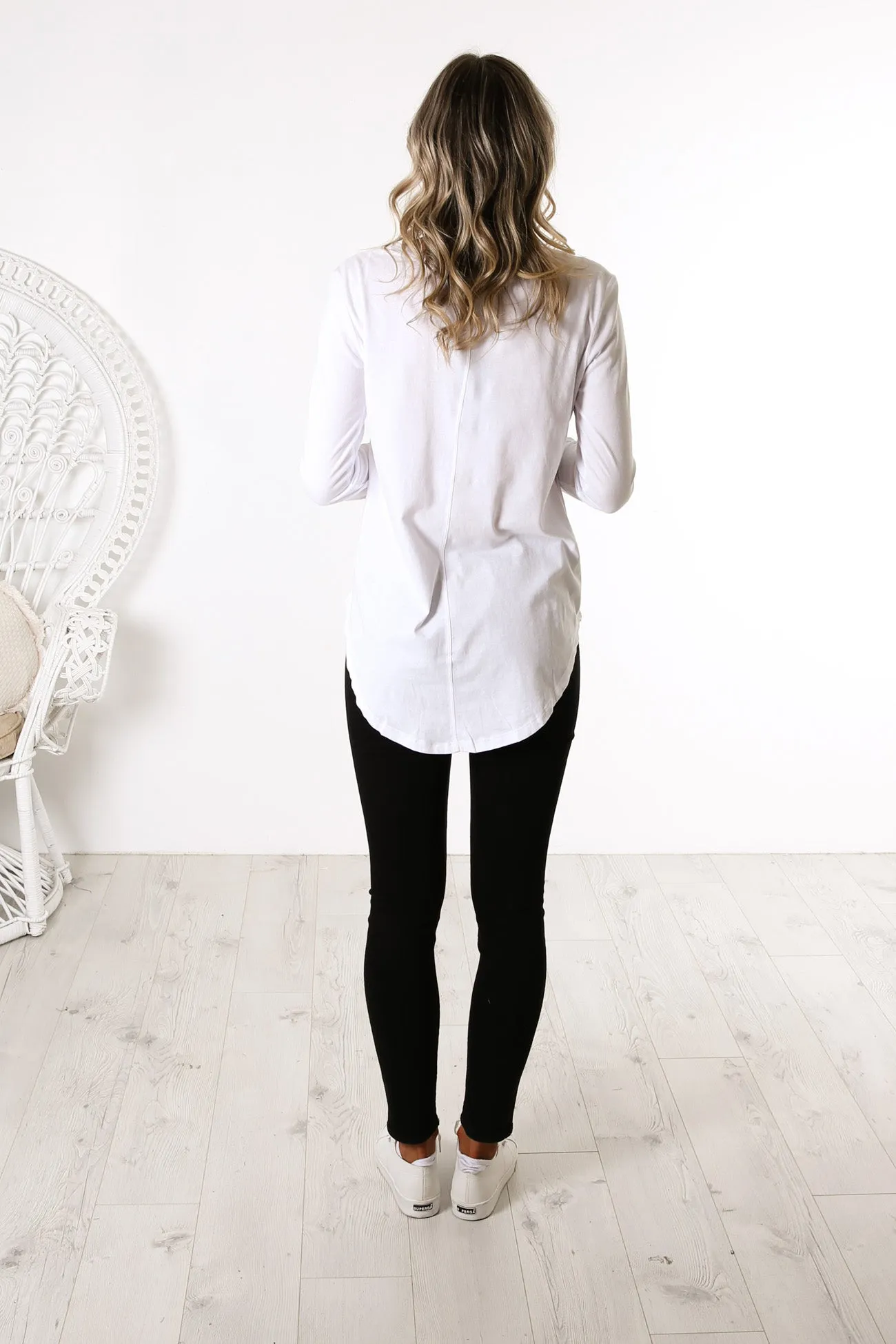 Short Megan Long Sleeve Top White