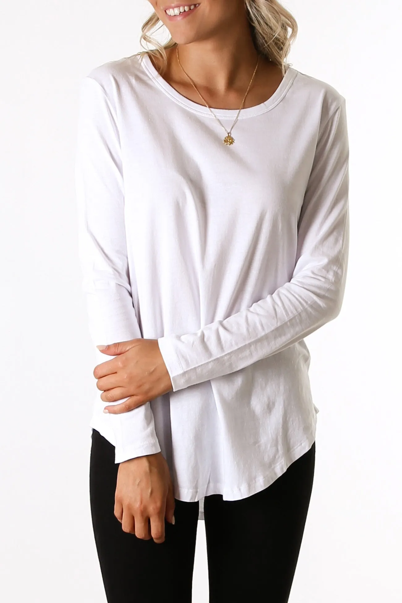 Spandex Megan Long Sleeve Top White