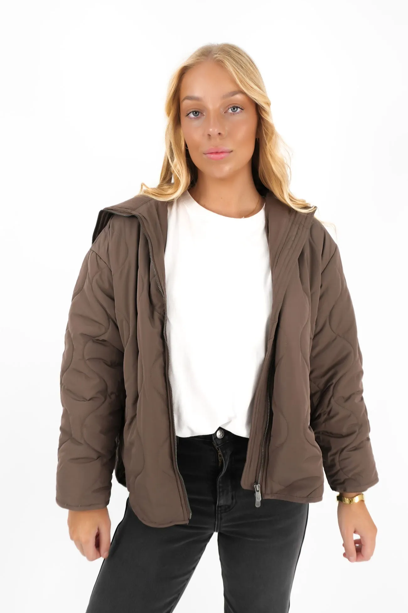 Quilted Pattern Mellow Quilted Jacket Chocolate