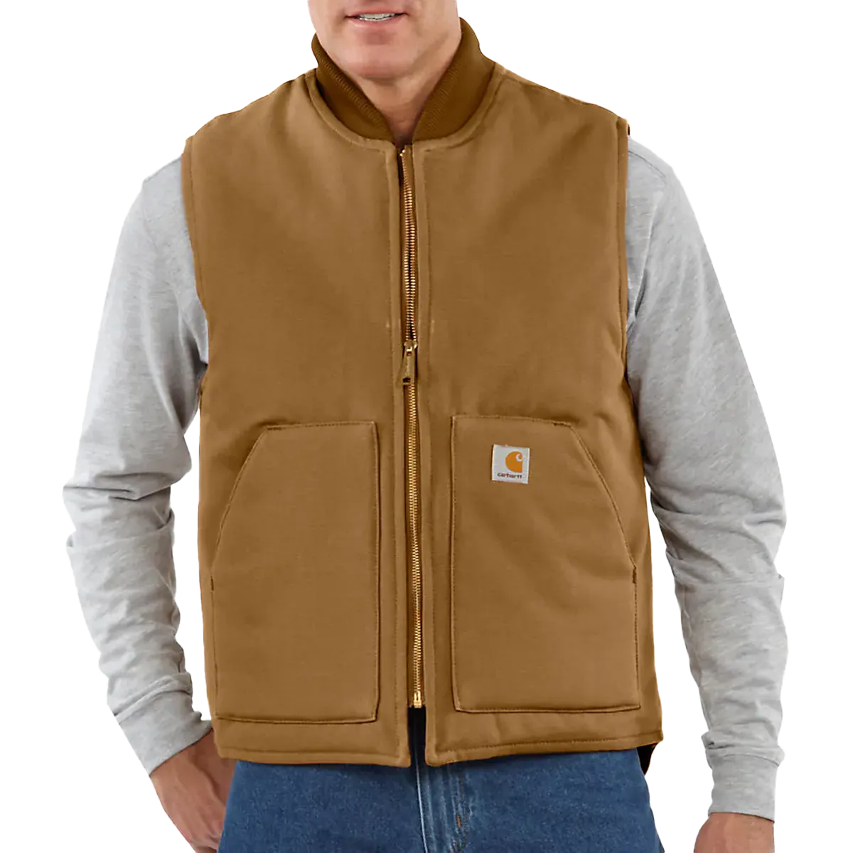 Men's Relaxed Fit Firm Duck Insulated Rib Collar Vest Relaxed Fit Silhouette Light Padding