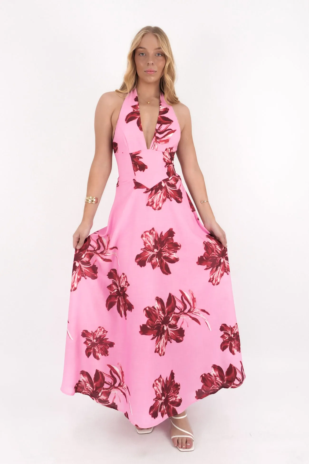Flattering Cut Wear Elegant Layer Merritt Maxi Dress Pink