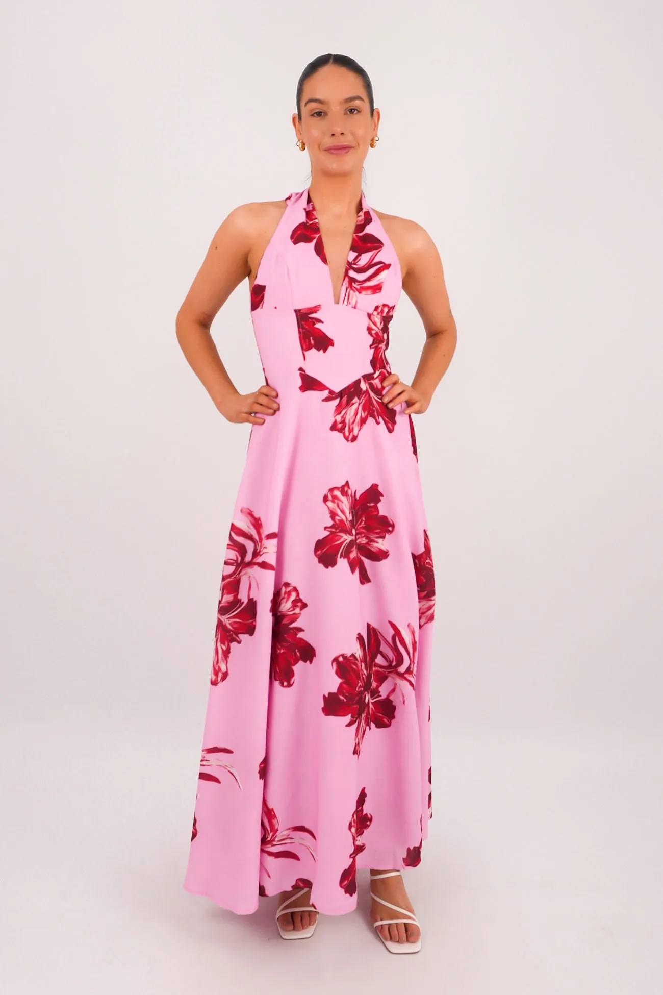 Merritt Maxi Dress Pink Neutral Flow Work Look