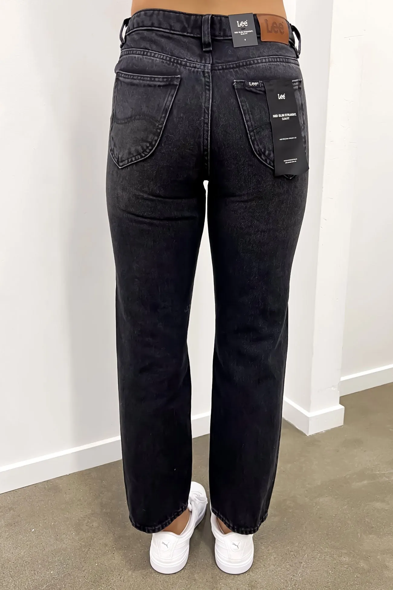 Mid Slim Straight Petite Jean Black Drift Eco Friendly Denim