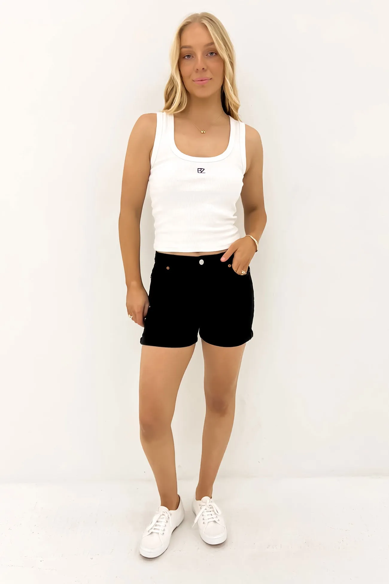 Mid Thigh Short Jet Black Reflective Safety Details Wedges