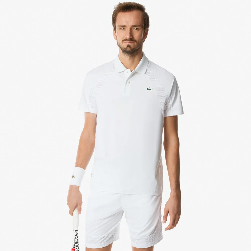 Mid-waisted Lacoste Men's Medvedev X Tennis Polo - White Straight Cut Easy to Wear
