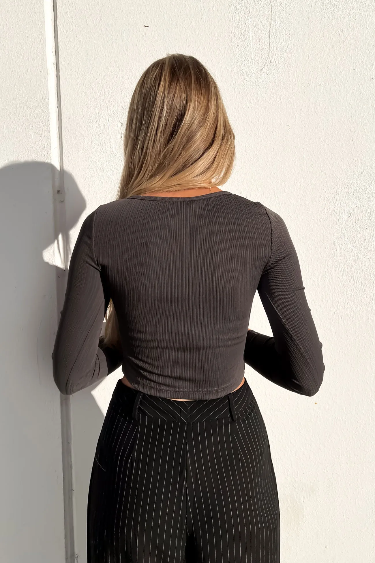 Mikaela Long Sleeve Charcoal Tight Fit