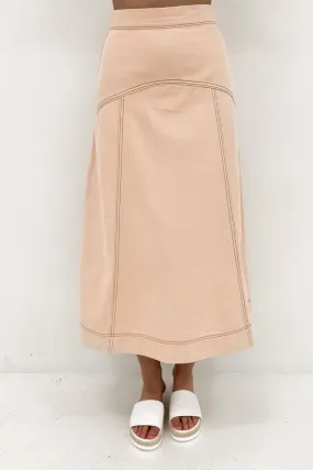Modern Chic Mikayla Denim Midi Skirt Sand