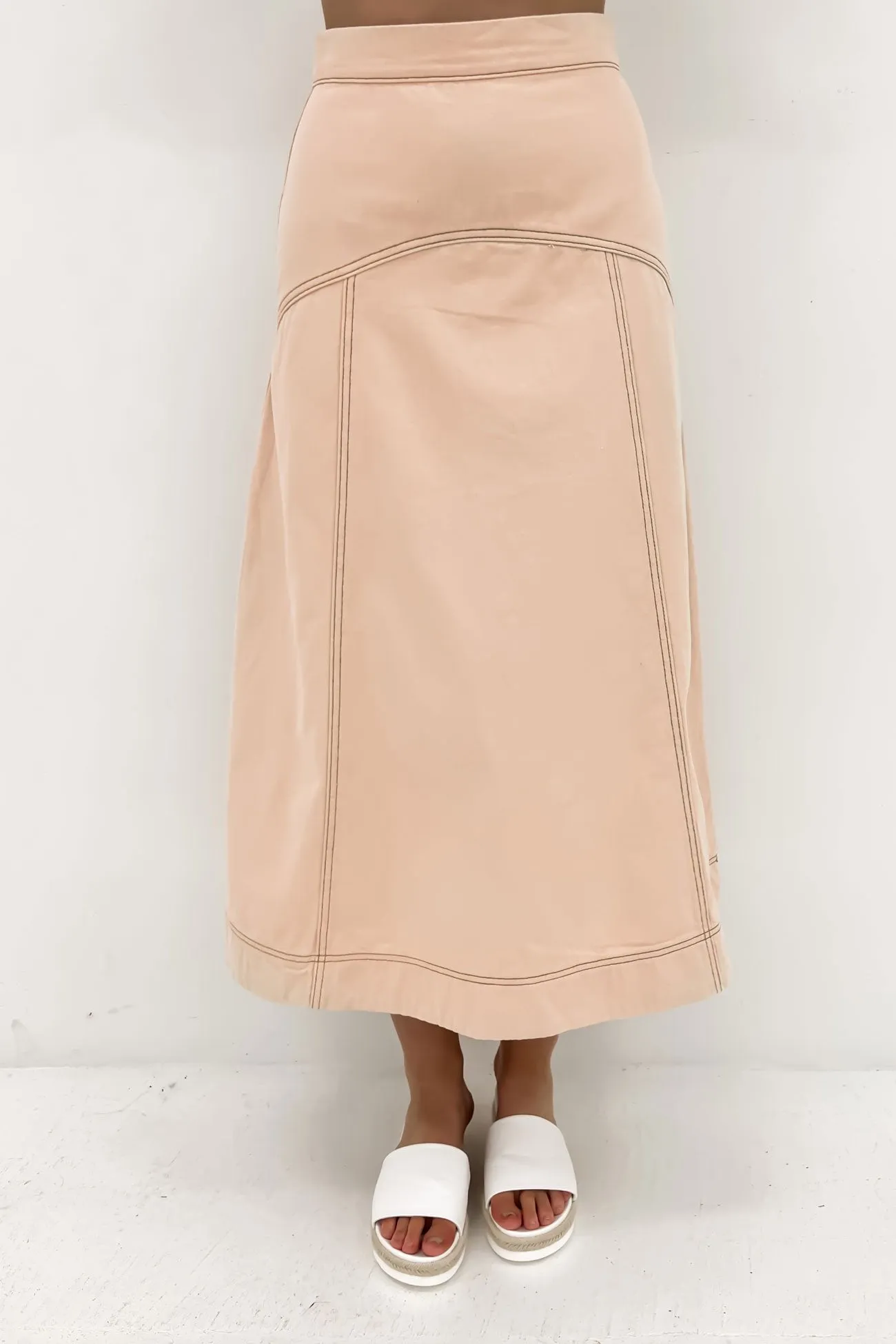Mikayla Denim Midi Skirt Sand Quick Fit