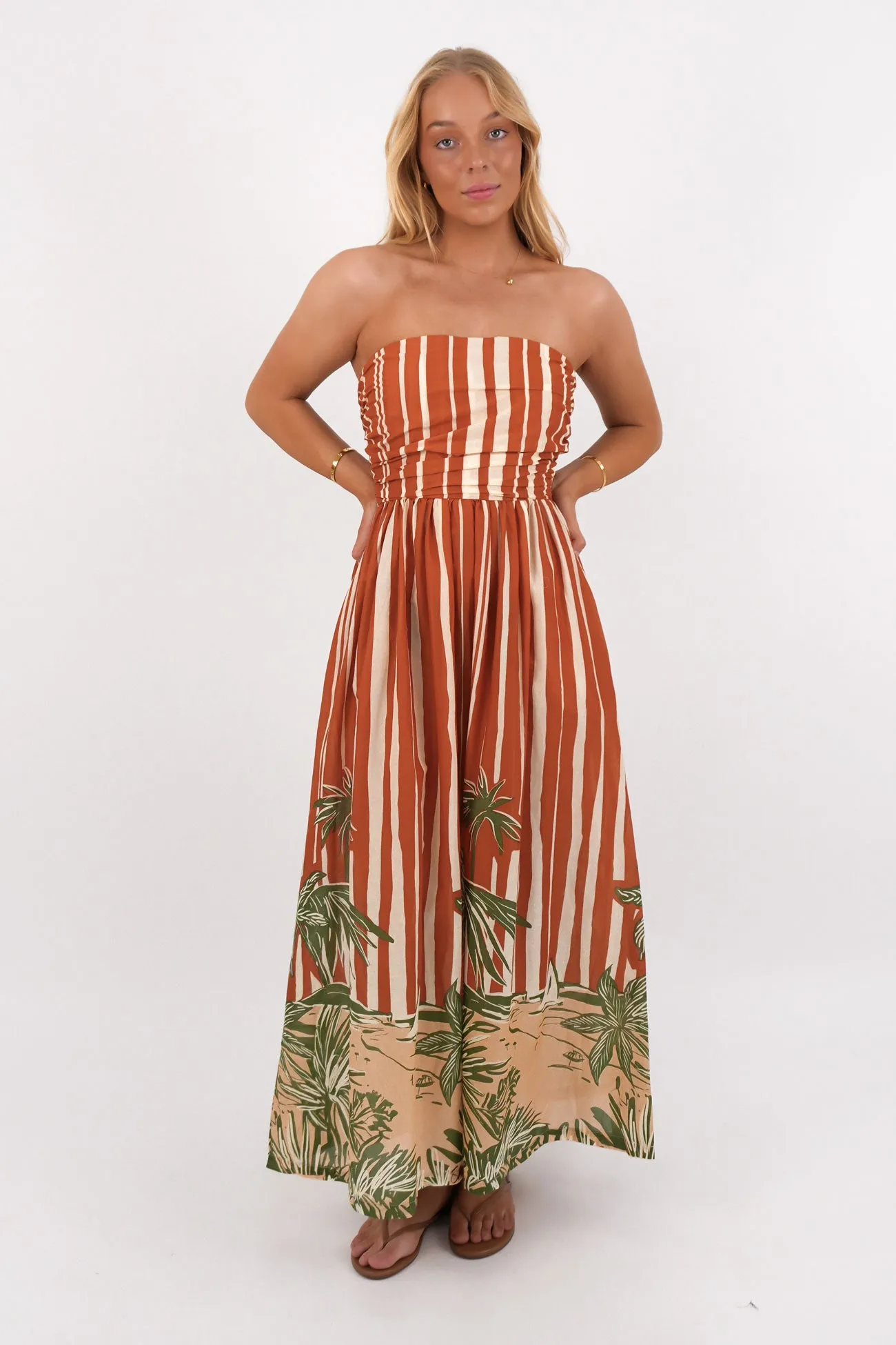 Mina Strapless Dress Palm Stripe Perfect Layering Noble Glow