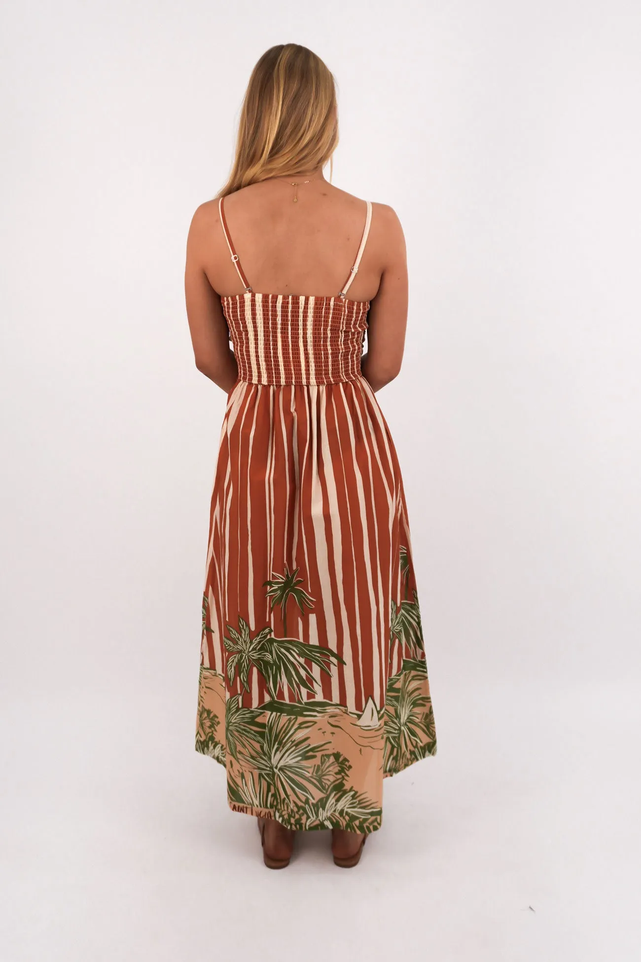 Chic Fit Lounge Cut Mina Strapless Dress Palm Stripe