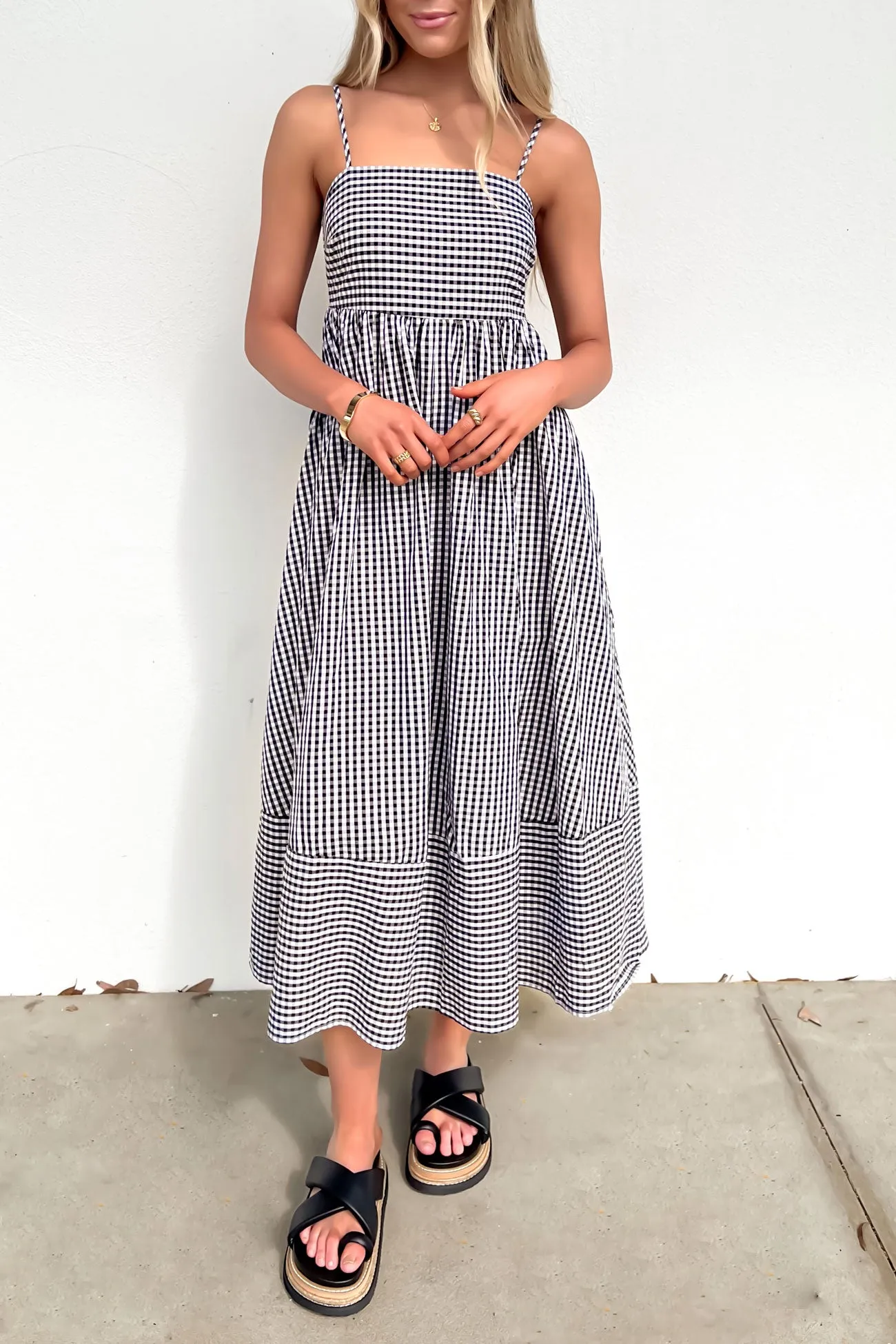 Lace Soft Indie Midi Dress Black Check