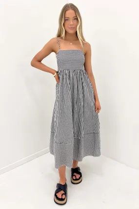 Indie Midi Dress Black Check Elegant Finish Soft Wear
