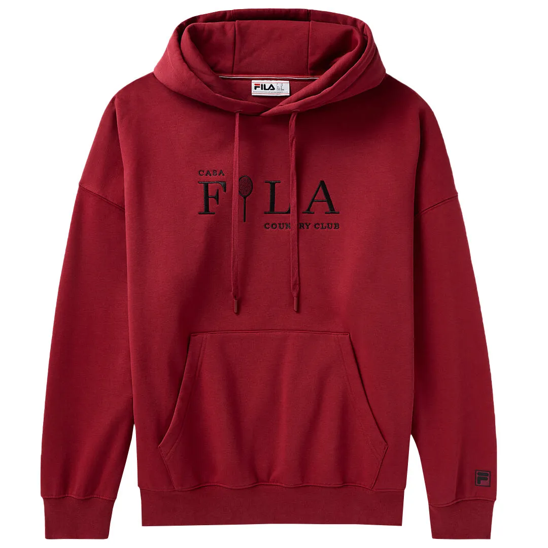 Tapered Legs Minimalist Design Fila Men's Country Club Hoodie - Tibetan Red