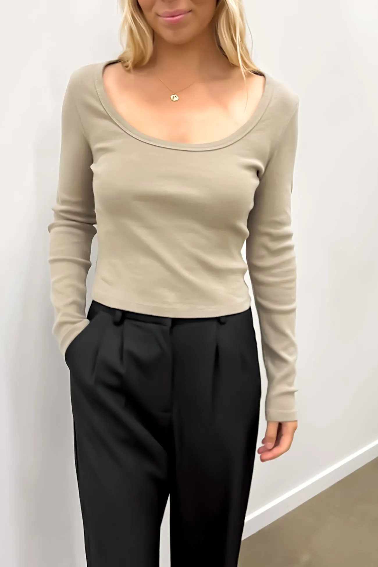 90s Icon Long Sleeve Scoop Neck Dusty Olive Synthetic Earth related