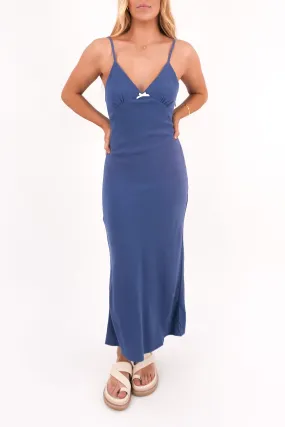 Lily Bias Cut Midi Dress Ink Linen-Blend