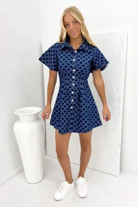 Soft Vibe Flowy Layers Nyah Denim Mini Dress Blue