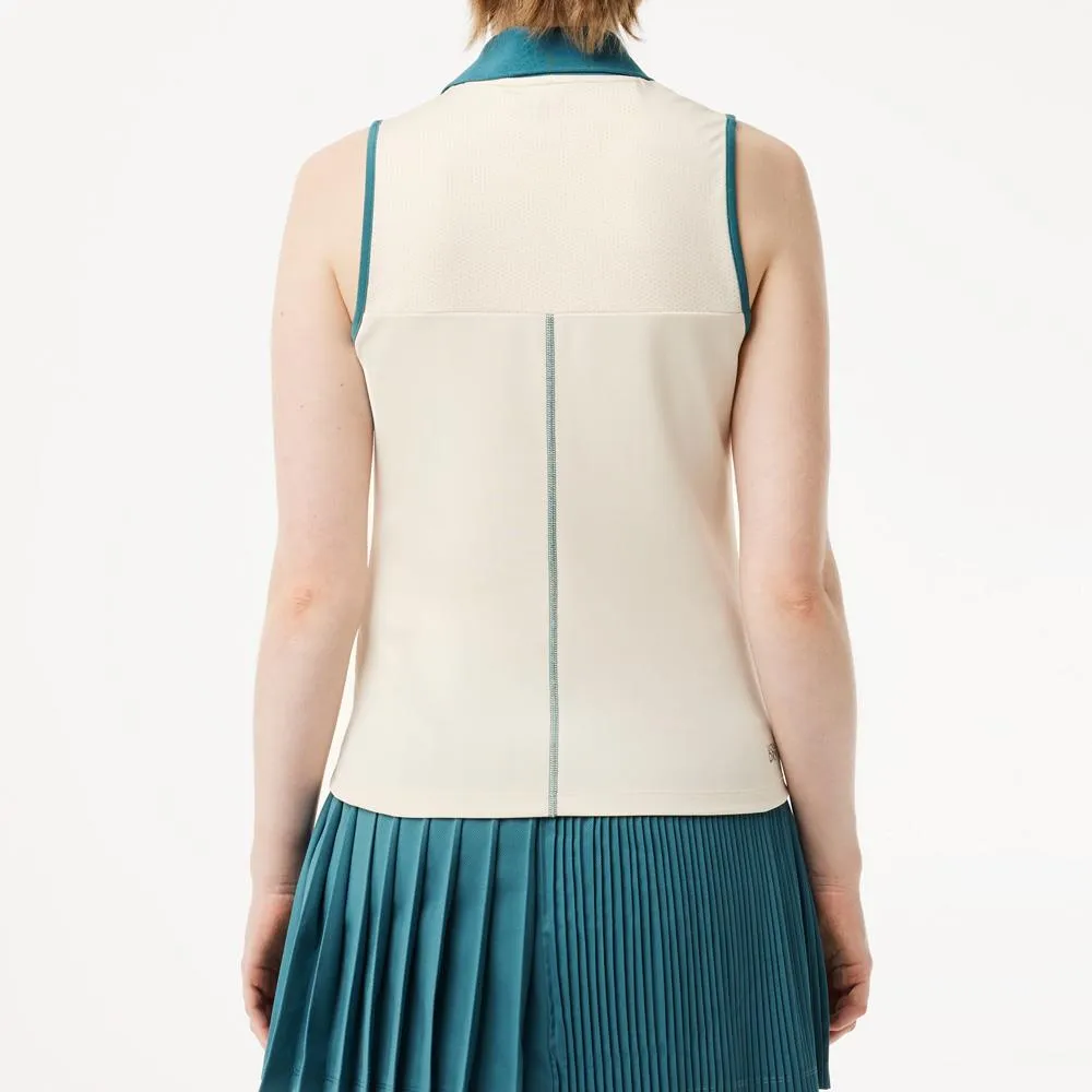 Cooling Moisture wicking Lacoste Women's Ultra Dry Sleeveless Polo - Cream White/Hydro