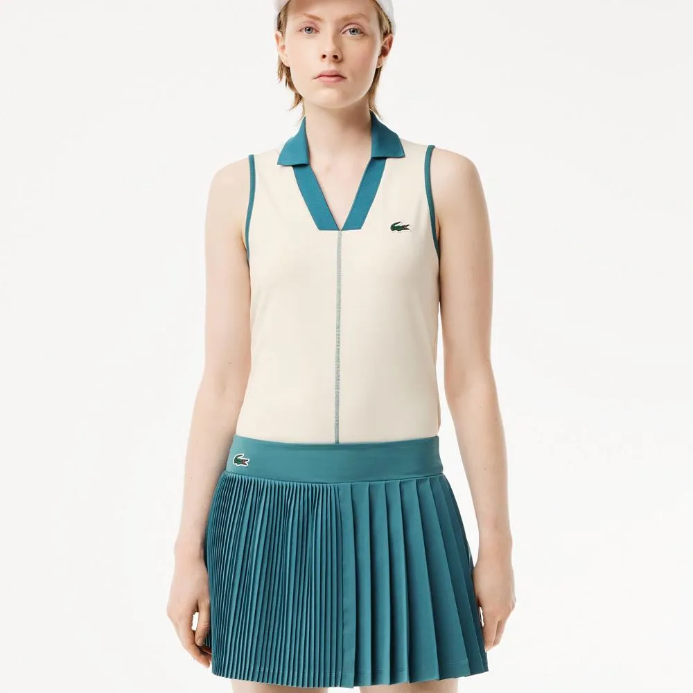 Ironing Allowed Hem Style Moisture wicking Lacoste Women's Ultra Dry Sleeveless Polo - Cream White/Hydro
