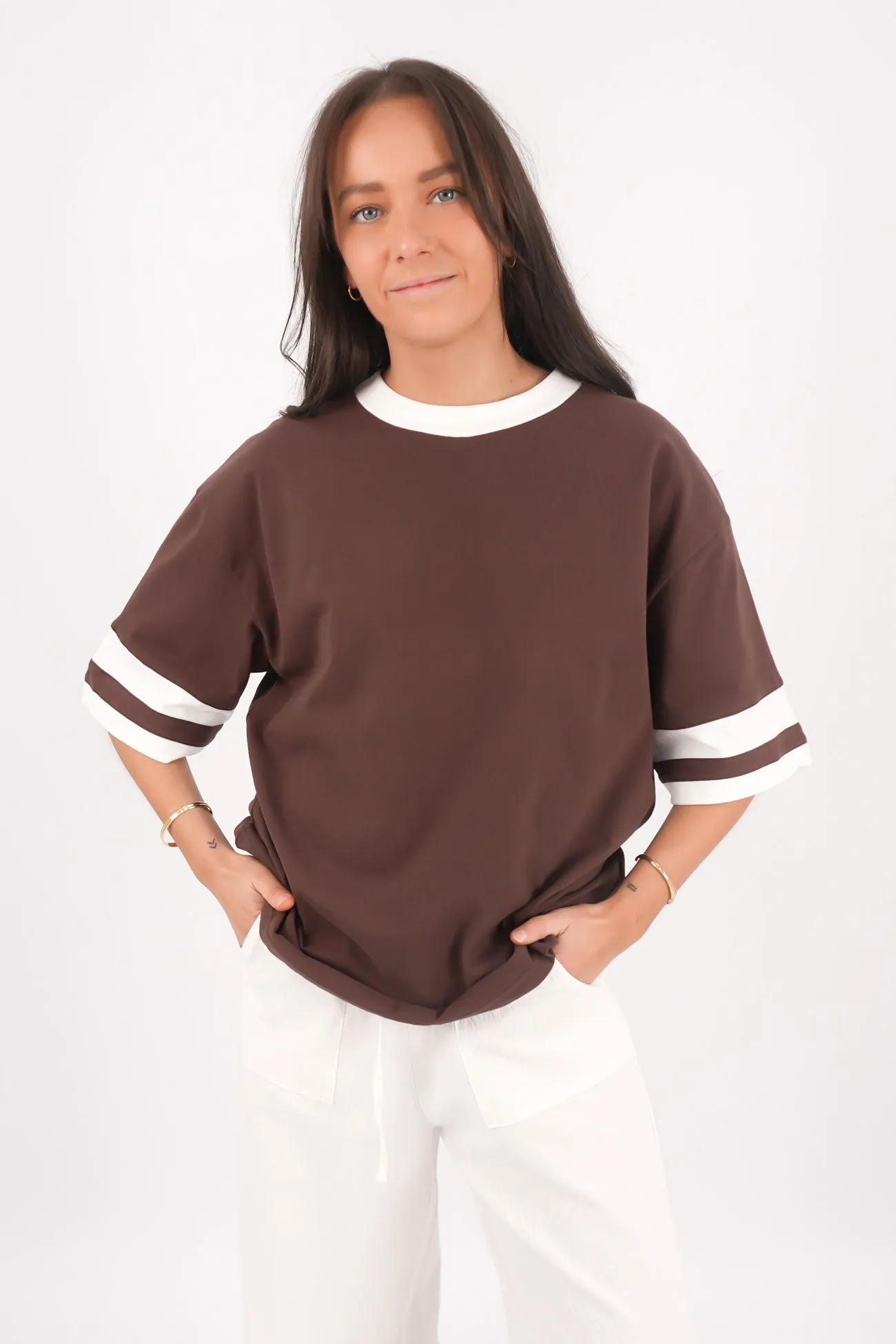 Athletic Wear Della Tee Chocolate White