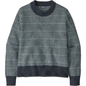 Women's Recycled Wool Crewneck Sweater Modular Pocket Layout Layered Shoulder