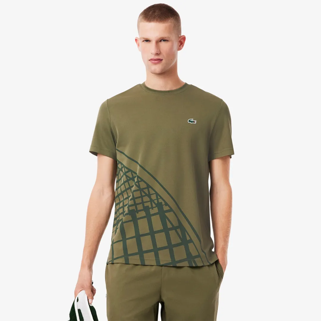 Ruffled details Pockets monochromatic Lacoste Men's Ultra Dry Printed Tee - Khaki Green