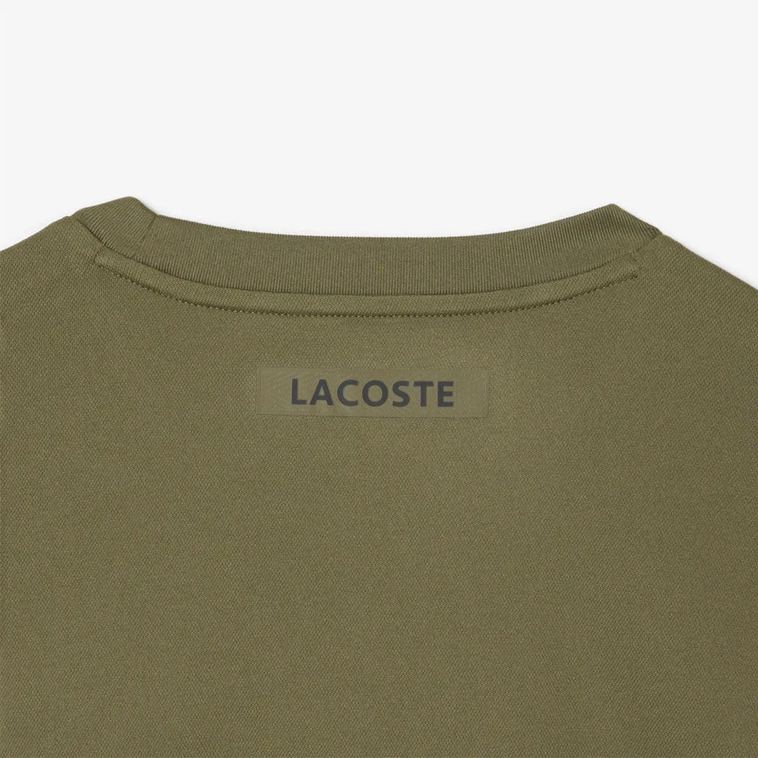 monochromatic Lacoste Men's Ultra Dry Printed Tee - Khaki Green collar