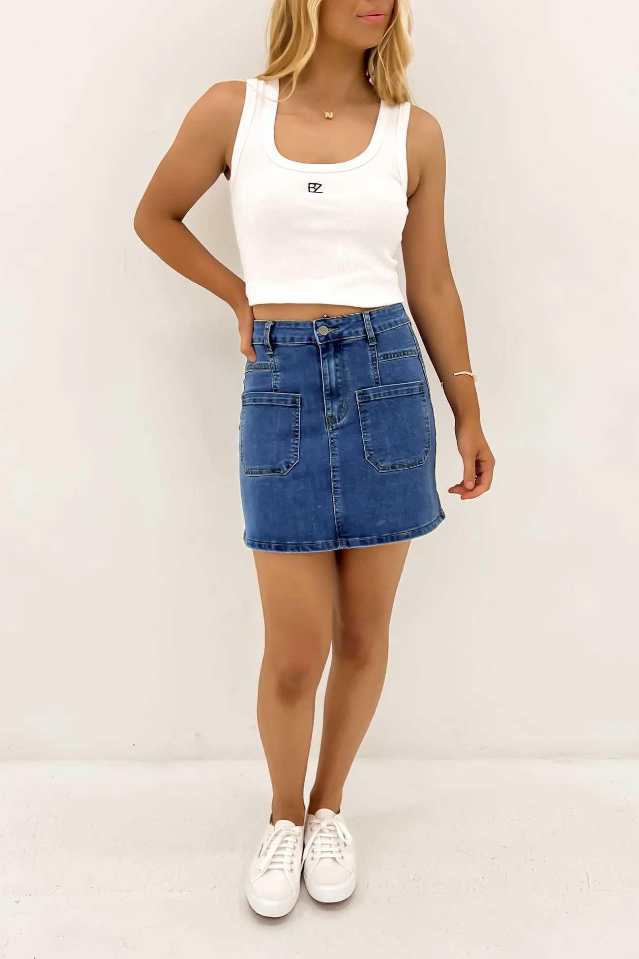 Metallic Finish Baldwin Denim Mini Skirt Dark Blue