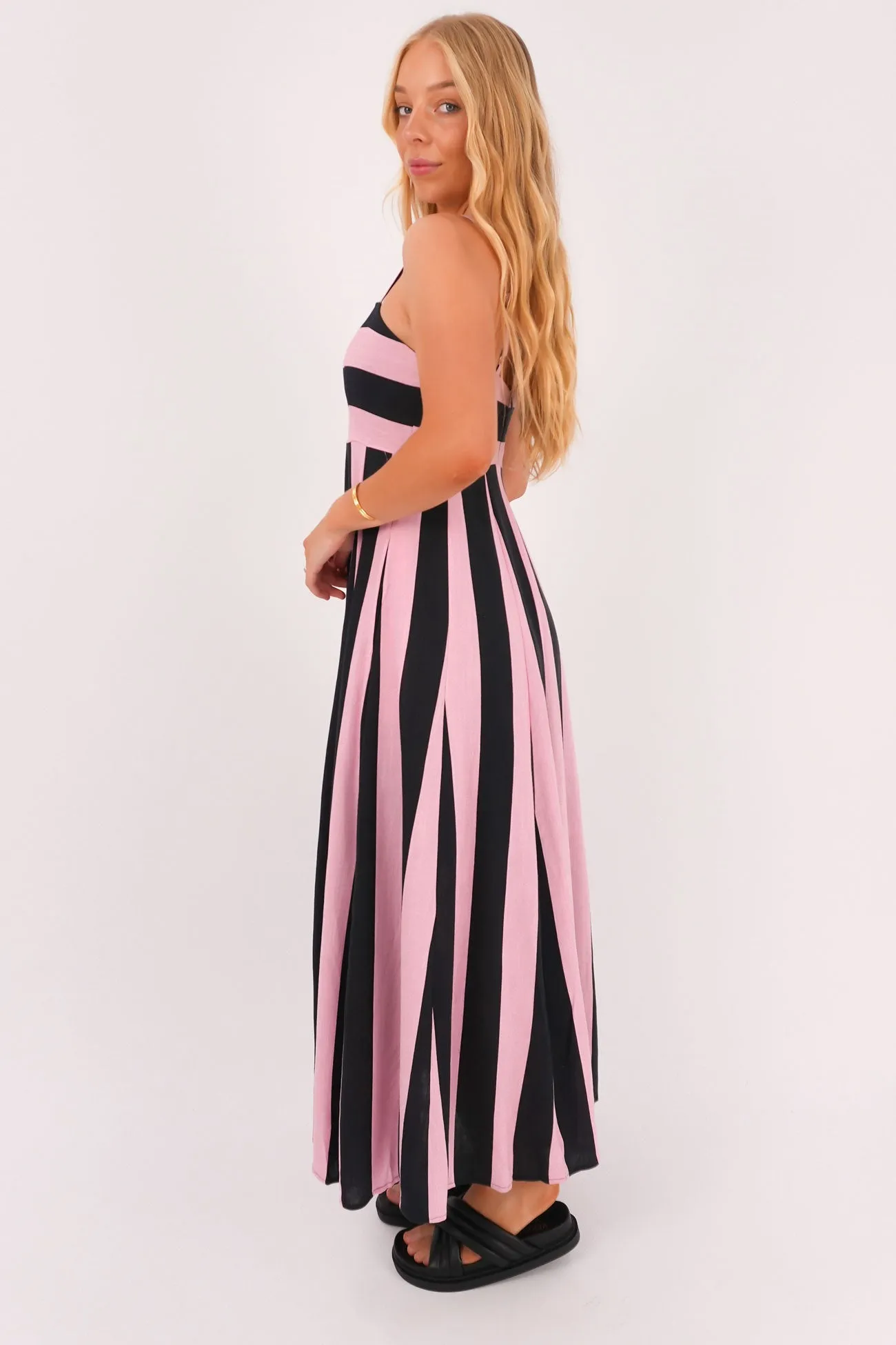 Belted-Style Jetta Maxi Dress Pink Stripe