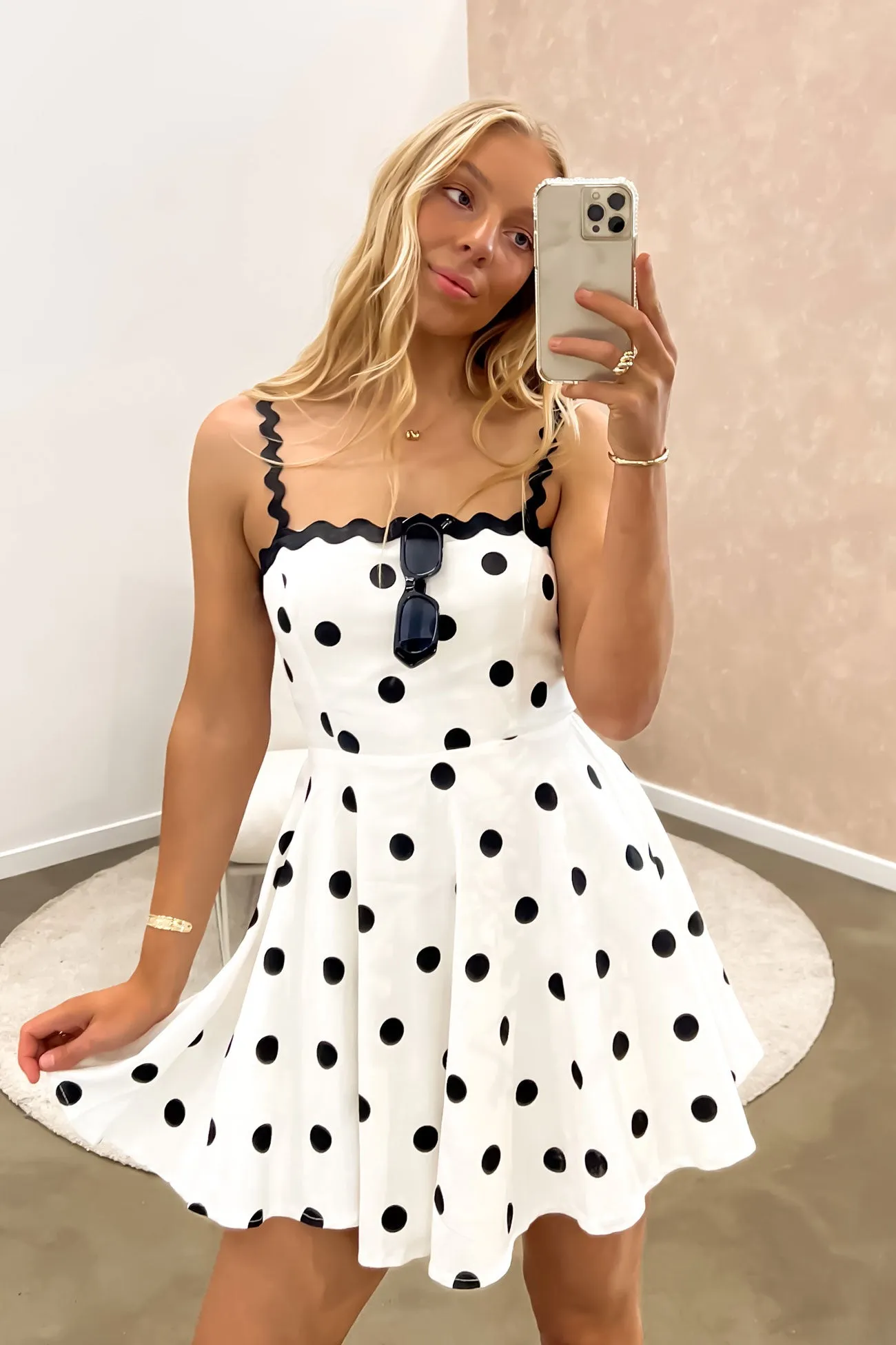 Moses Mini Dress White Black Polka Dot Holiday-Party