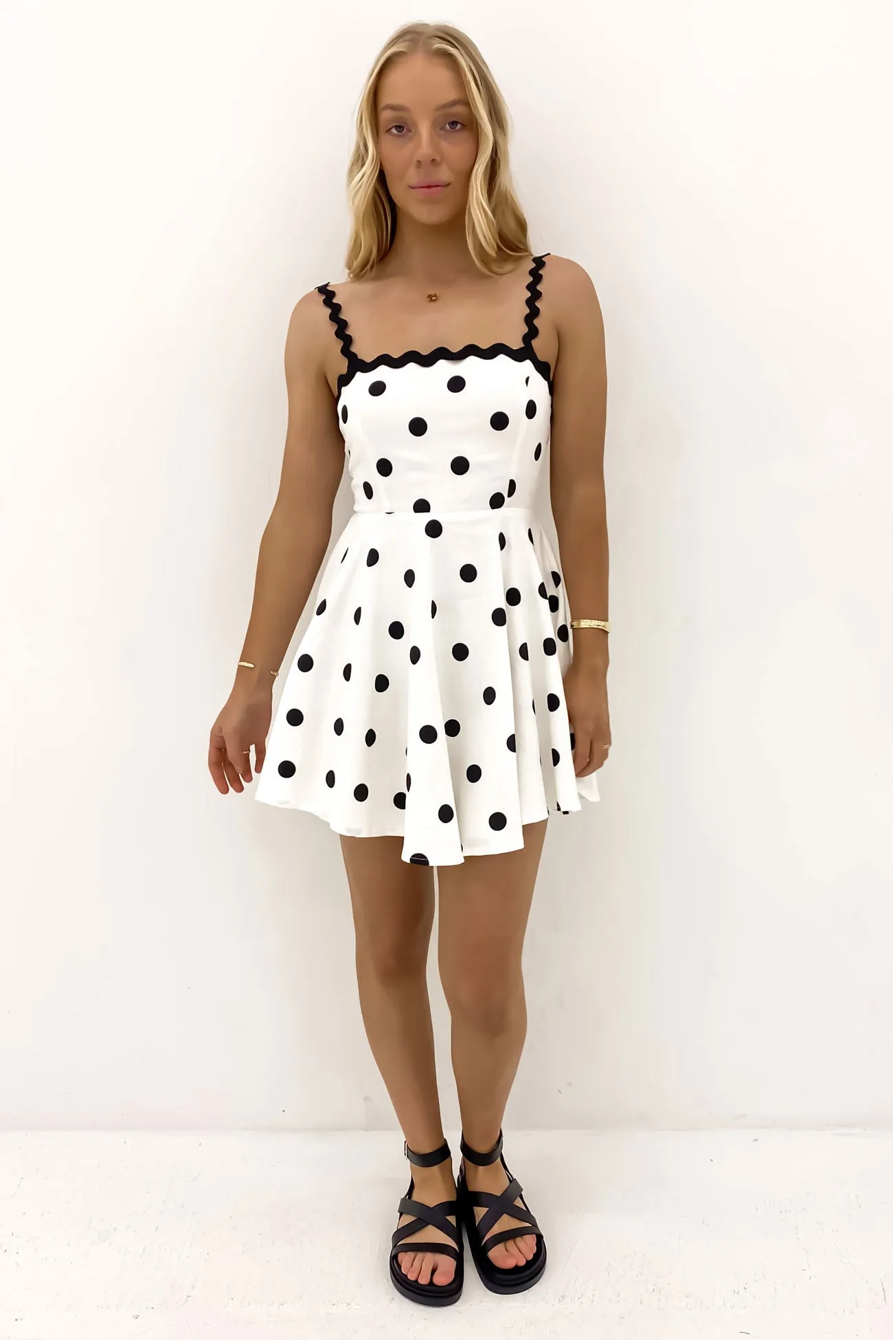 Moses Mini Dress White Black Polka Dot Smooth Surface