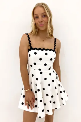 Snag-Resistant Moses Mini Dress White Black Polka Dot