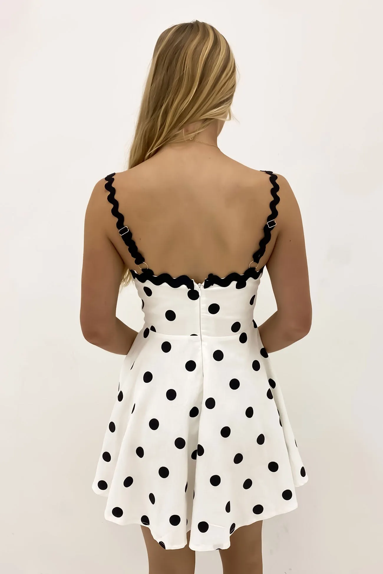 Sequin-Detail Moses Mini Dress White Black Polka Dot