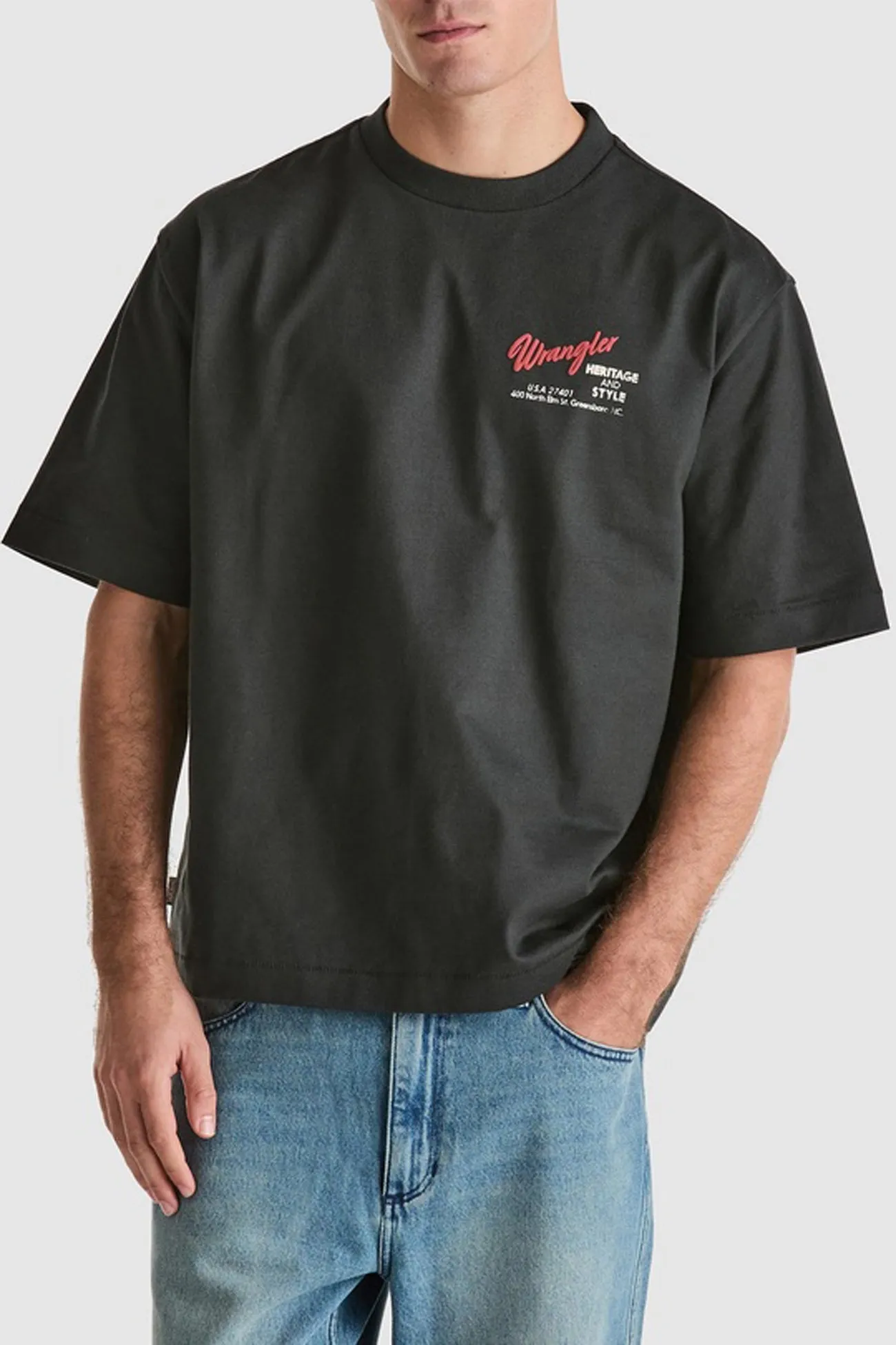 Motel Boxcar Tee Dark Slate Smooth Flatlock Stitching