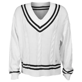 Hem Style MPG Women's Club Sweater - Brilliant White/Black Cuffed Sleeves