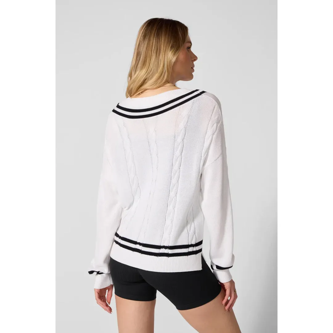 Multi - purpose MPG Women's Club Sweater - Brilliant White/Black Cuffed Sleeves