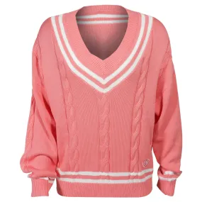 High Neck denim material MPG Women's Club Sweater - Strawberry Ice/Brilliant White Stain Resistant