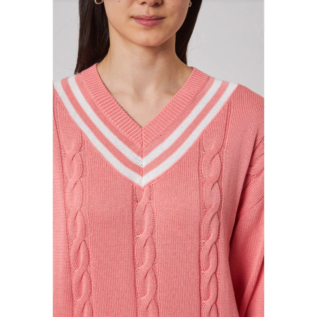 Soft Touch Soft Texture MPG Women's Club Sweater - Strawberry Ice/Brilliant White Stain Resistant