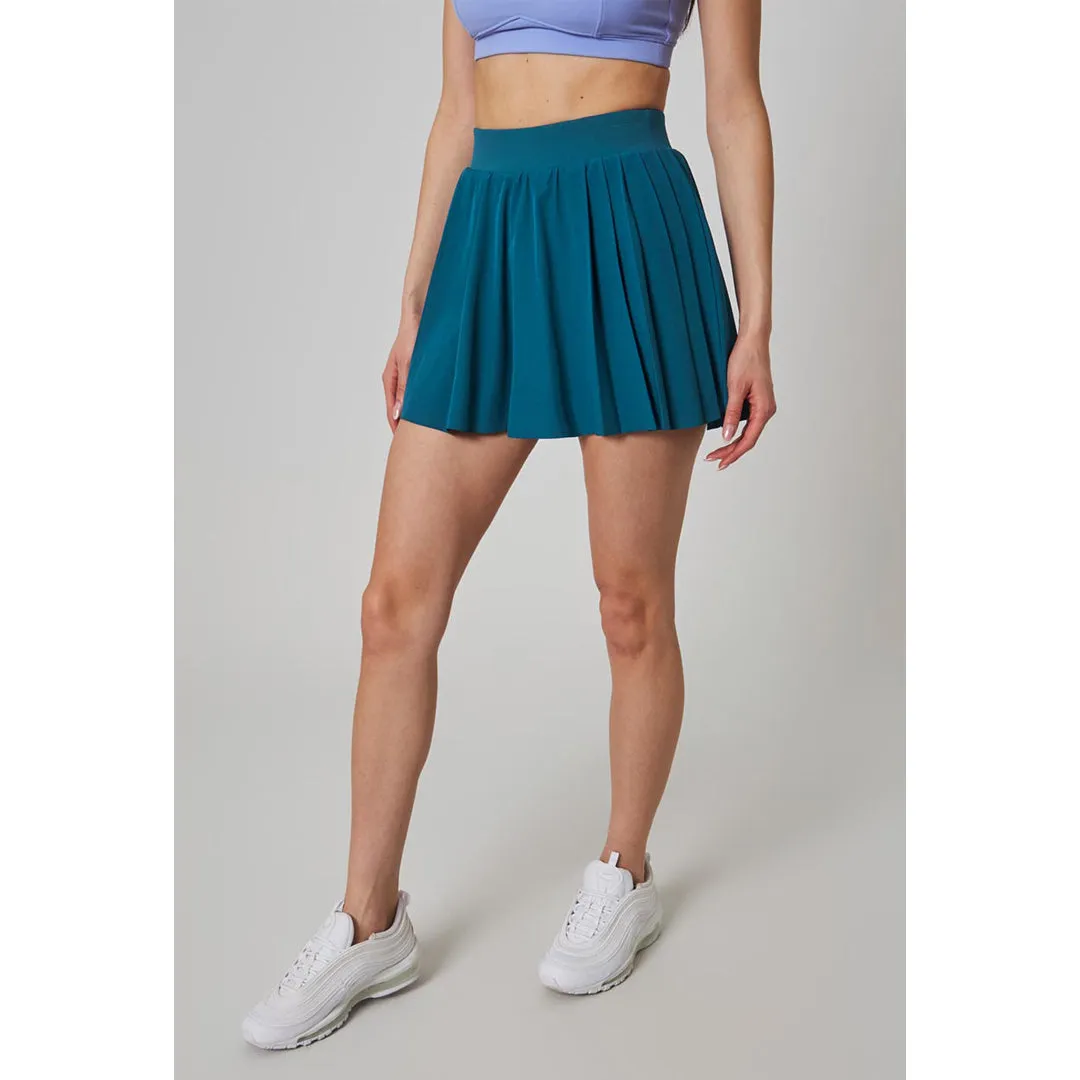 Metallic Elements Tight Fit MPG Women's Inspire High Rise Club Skort - Moroccan Blue Smooth Fabric