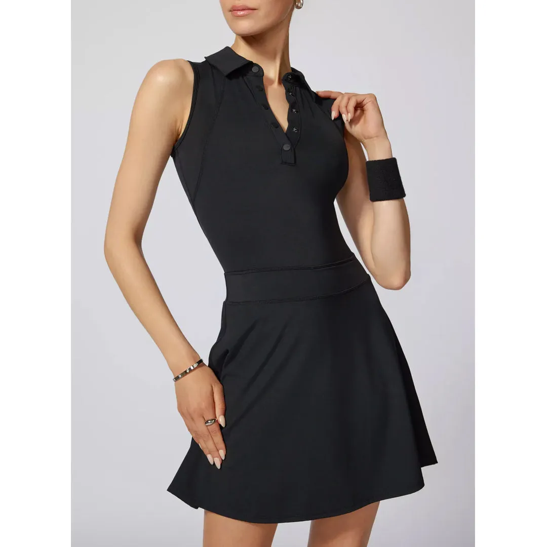 MPG Women's Vital Sleeveless Polo Dress - Black QuickDry Checked nylon