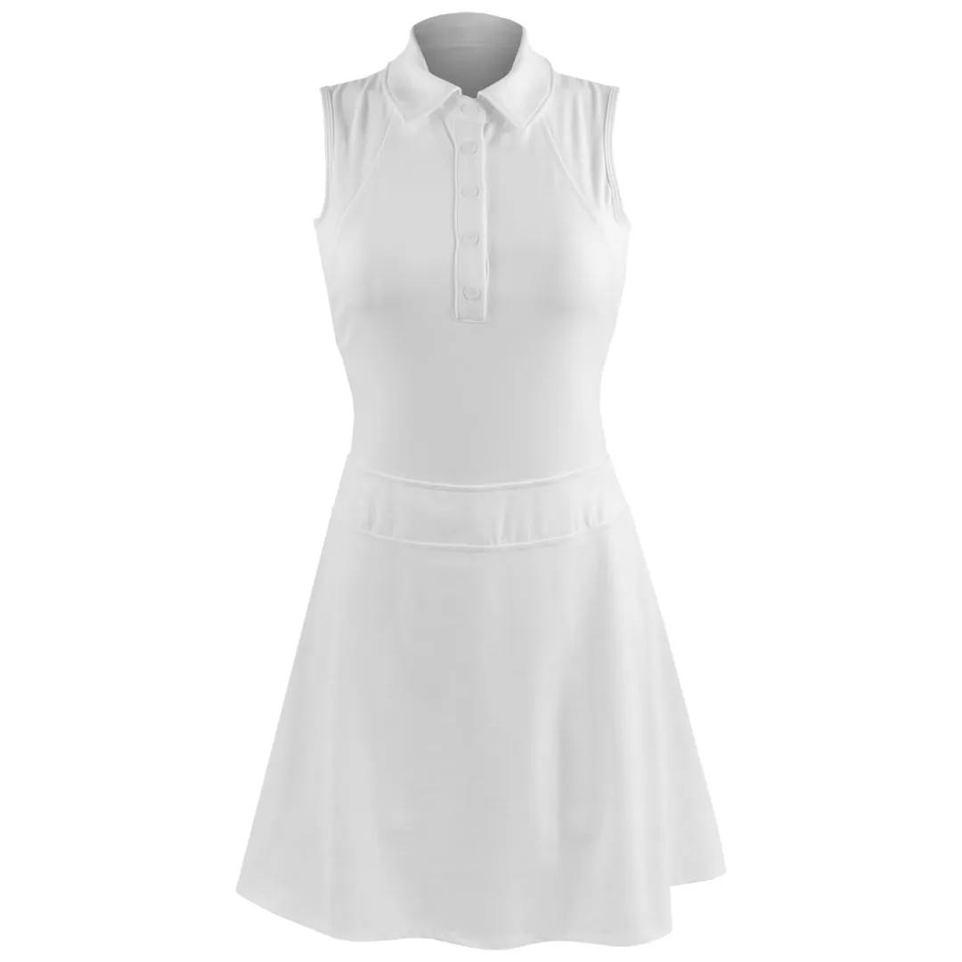 MPG Women's Vital Sleeveless Polo Dress - White Beaded accents Luxury Finish